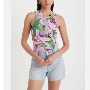 Express Body Contour Pink Floral High Neck Sleeveless Bodysuit